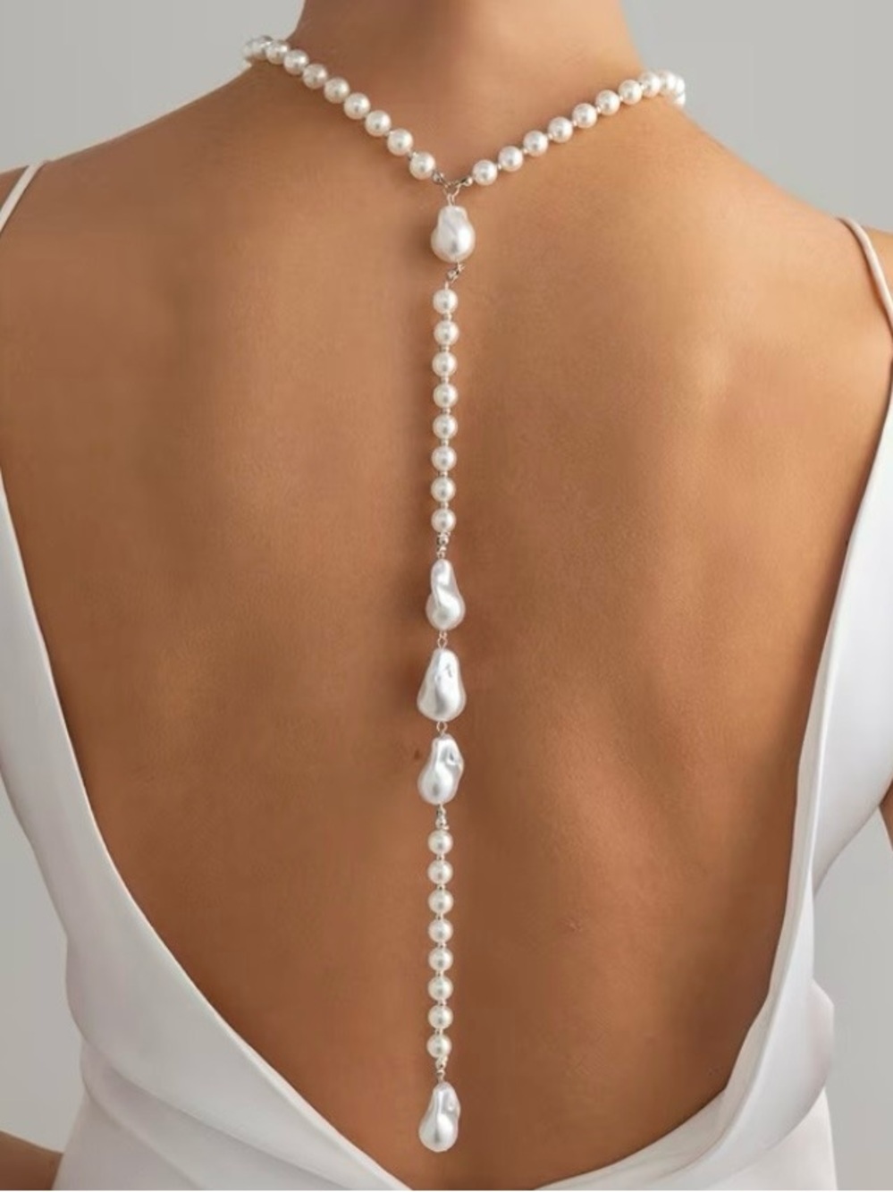 NEW! Pearl Back-Drop Y Necklace. Wedding White Pearl Lariat for Women A2-63